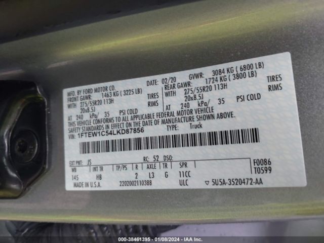 1FTEW1C54LKD87856 Ford F-150 Lariat