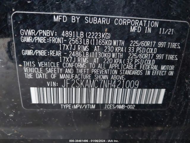JF2SKAMC7NH421009 Subaru Forester Wilderness