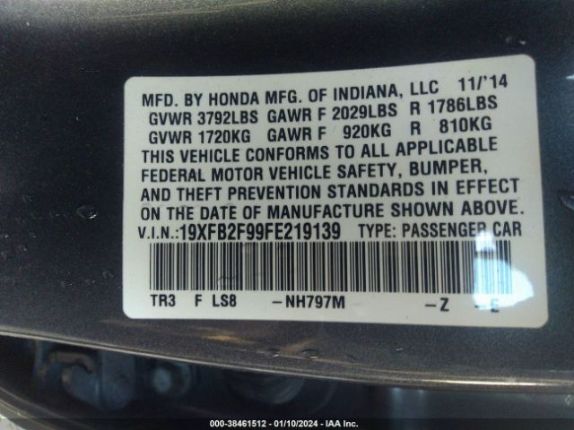 19XFB2F99FE219139 Honda Civic Ex-l
