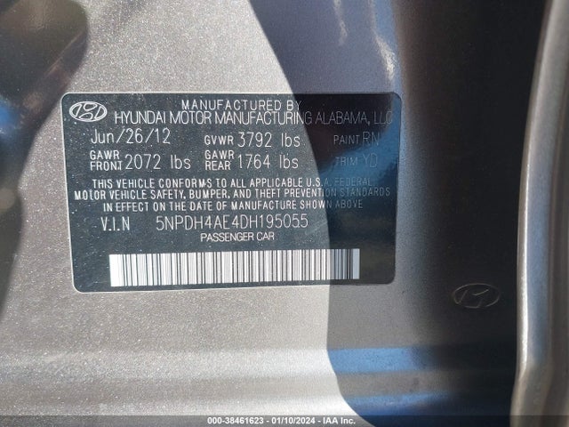 2013 HYUNDAI ELANTRA LIMITED VIN: 5NPDH4AE4DH195055