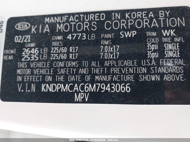 2021 KIA SPORTAGE LX VIN: KNDPMCAC6M7943066