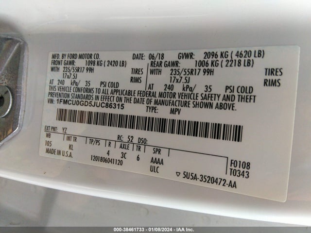 Ford ESCAPE SE 2018 1FMCU0GD5JUC86315 Image 9