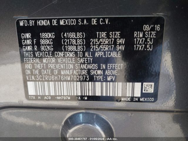 3CZRU6H76HM702973 Honda Hr-v Ex-l