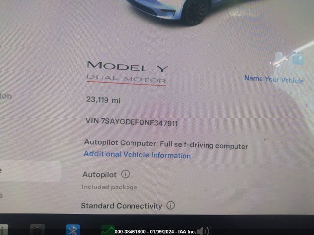 2022 TESLA MODEL Y PERFORMANCE DUAL MOTOR ALL-WHEEL DRIVE VIN: 7SAYGDEF0NF347911