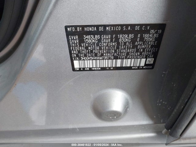 Honda FIT LX 2019 3HGGK5H4XKM735776 Image 9