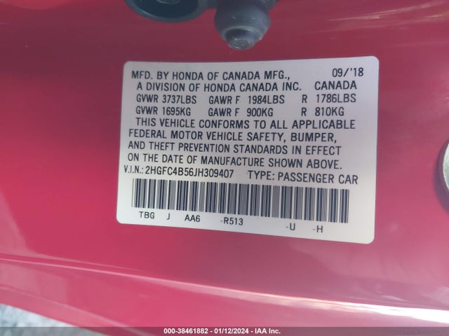 Honda Civic Lx 2018 2HGFC4B56JH309407 Image 9