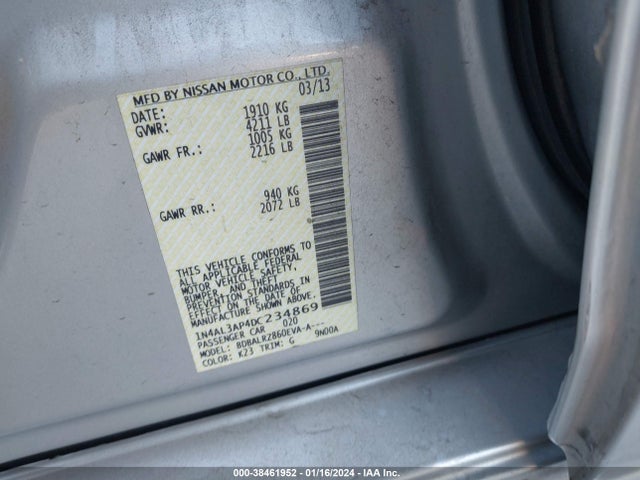 2013 NISSAN ALTIMA 2.5 S VIN: 1N4AL3AP4DC234869