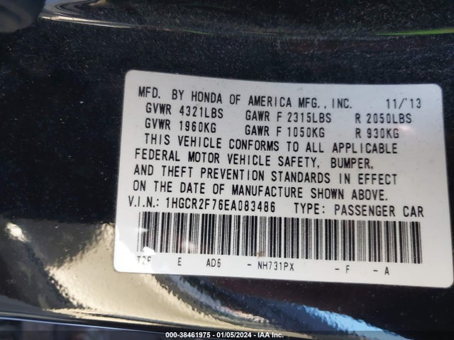 Honda ACCORD EX 2014 1HGCR2F76EA083486 Image 9