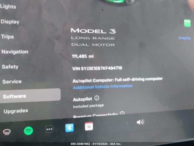 5YJ3E1EB7KF494716 Tesla Model 3 Long Range/performance