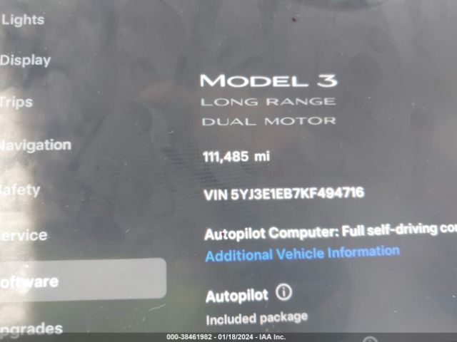 5YJ3E1EB7KF494716 Tesla Model 3 Long Range/performance