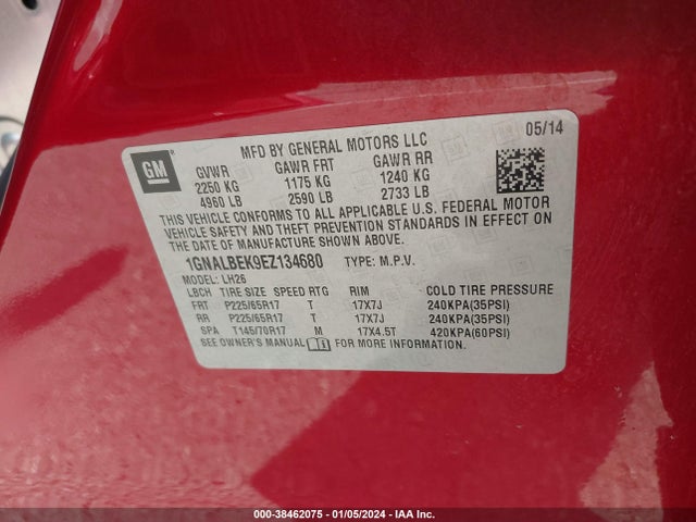Chevrolet EQUINOX 1LT 2014 1GNALBEK9EZ134680 Image 9