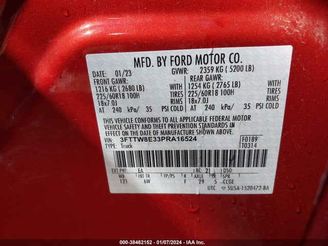 Ford Maverick Lariat 2023 3FTTW8E33PRA16524 Image 9