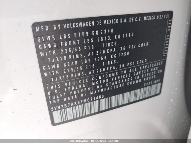 3VV3B7AX8PM071483 Volkswagen Tiguan 2.0t Se