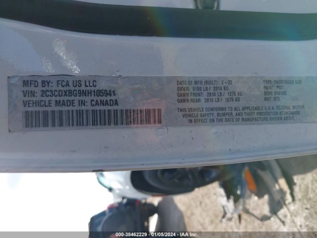 2C3CDXBG9NH105941 Dodge Charger Sxt Rwd