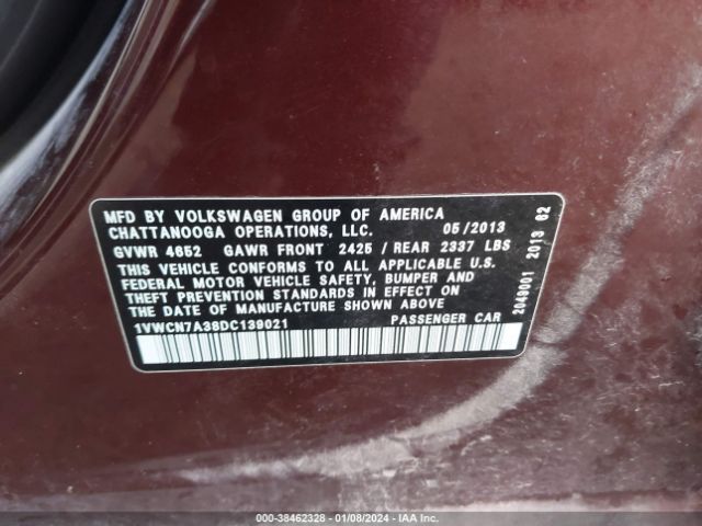 2013 VOLKSWAGEN PASSAT 1VWCN7A38DC139021 Photo 8