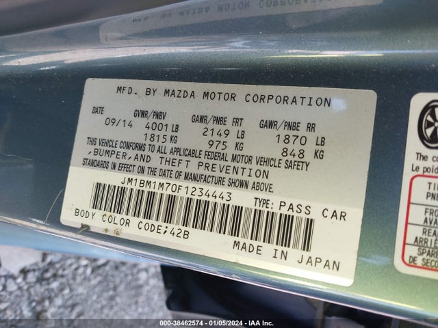 38462574 :رقم المزاد ، JM1BM1M70F1234443 vin ، 2015 Mazda Mazda3 I Grand Touring مزاد بيع