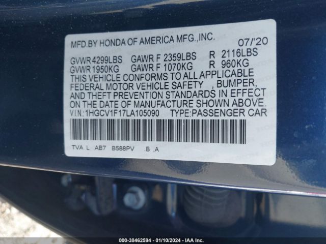 2020 HONDA ACCORD 1HGCV1F17LA105090 Photo 8
