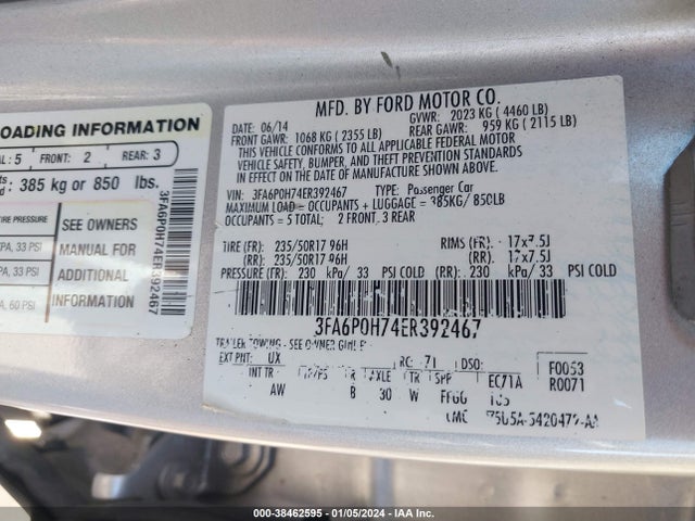 Ford FUSION SE 2014 3FA6P0H74ER392467 Image 9