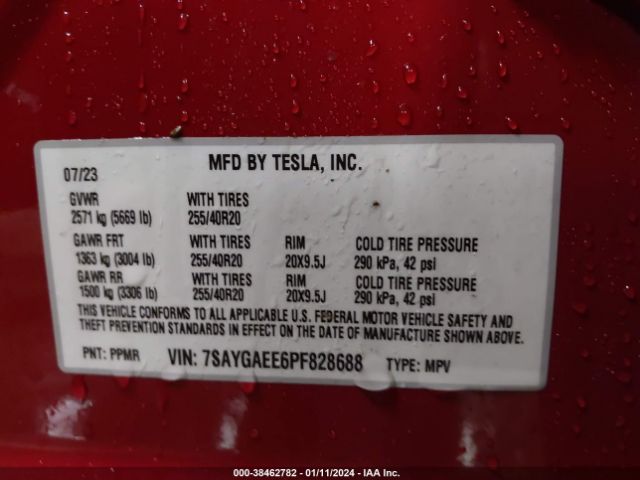 Tesla Model Y Awd/long Range Dual Motor All-wheel Drive 2023 7SAYGAEE6PF828688 Image 9