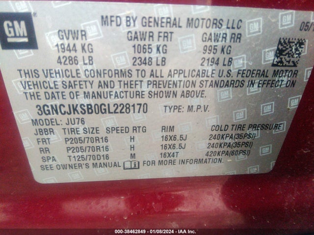 Chevrolet Trax 1ls 2016 3GNCJKSB0GL228170 Image 9