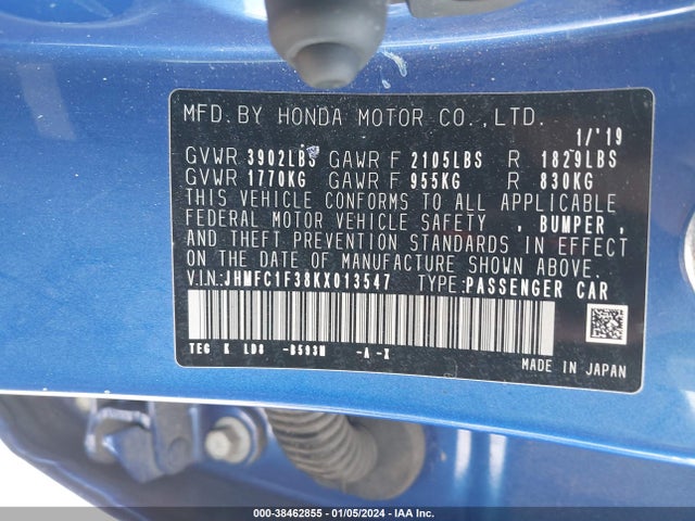 Honda CIVIC EX 2019 JHMFC1F38KX013547 Image 9
