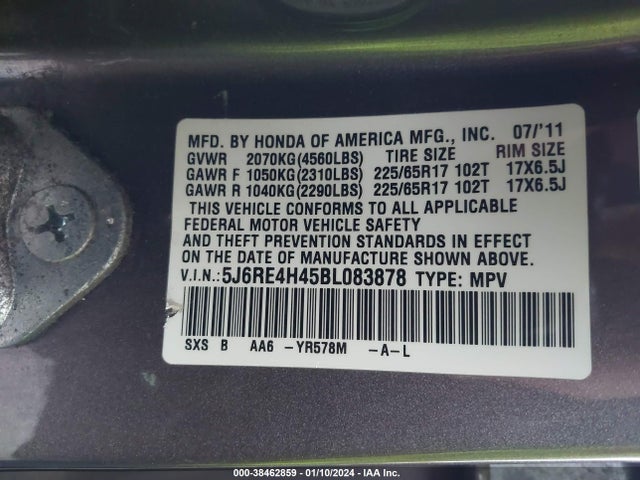 2011 HONDA CR-V SE VIN: 5J6RE4H45BL083878