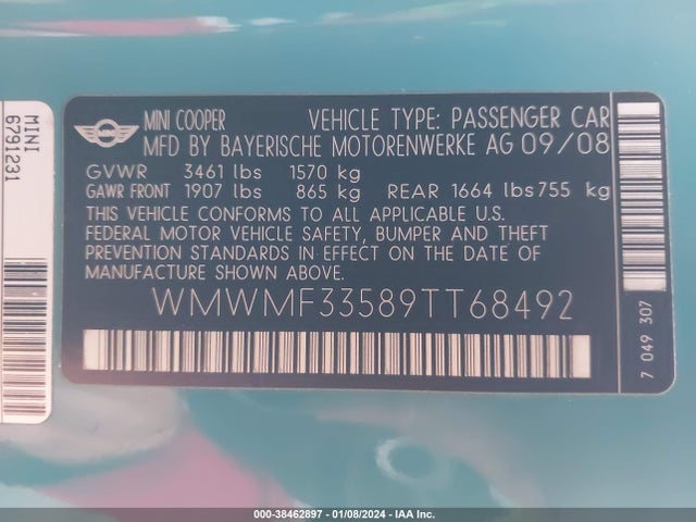 2009 MINI COOPER WMWMF33589TT68492 Photo 8