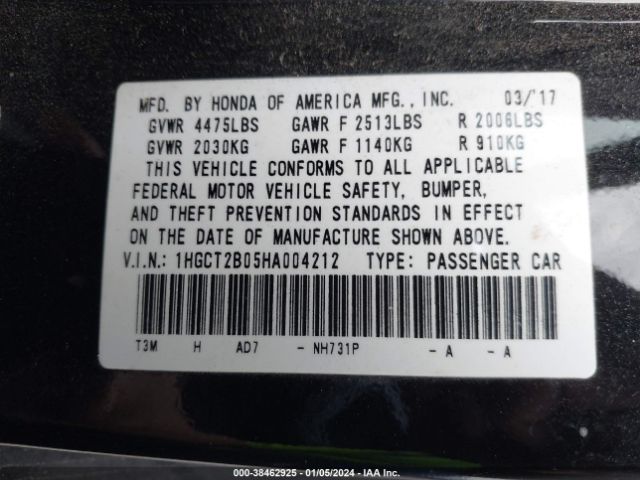 1HGCT2B05HA004212 Honda Accord Touring V6