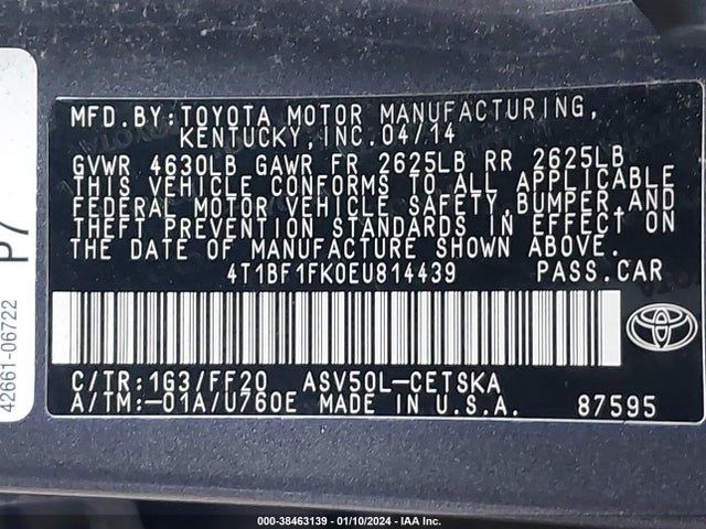 Toyota CAMRY SE 2014 4T1BF1FK0EU814439 Image 9