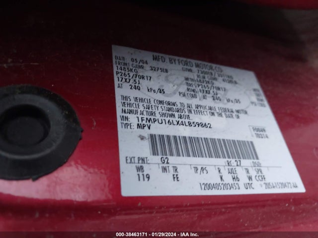 2004 FORD EXPEDITION NBX/XLT VIN: 1FMPU16LX4LB59862
