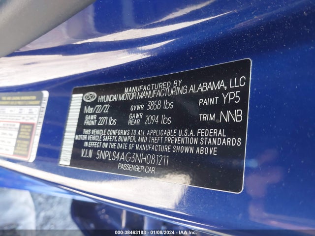 2022 HYUNDAI ELANTRA SEL VIN: 5NPLS4AG3NH081211