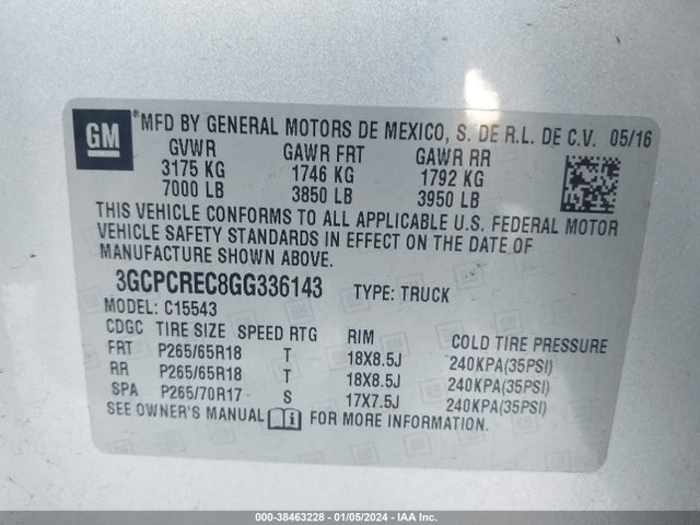 3GCPCREC8GG336143 Chevrolet Silverado 1500 1lt