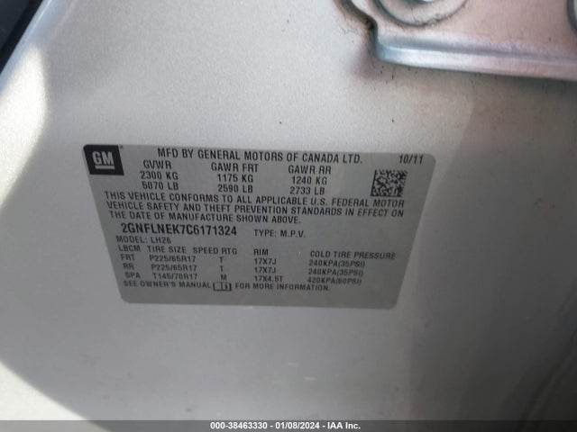 2012 CHEVROLET EQUINOX 2LT VIN: 2GNFLNEK7C6171324