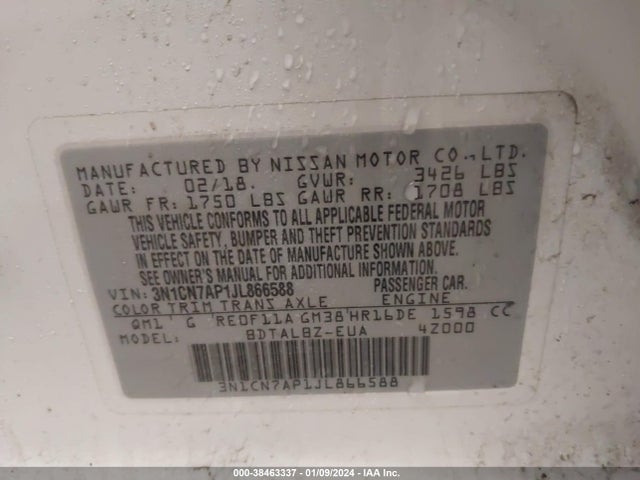 Nissan Versa 1.6 Sv 2018 3N1CN7AP1JL866588 Image 9