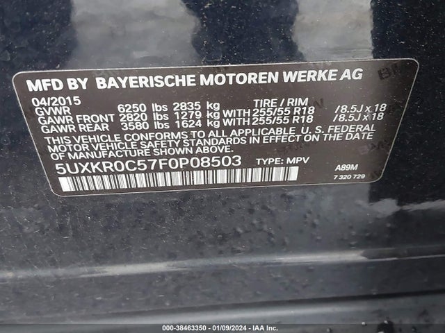 BMW X5 Xdrive35i 2015 5UXKR0C57F0P08503 Image 9