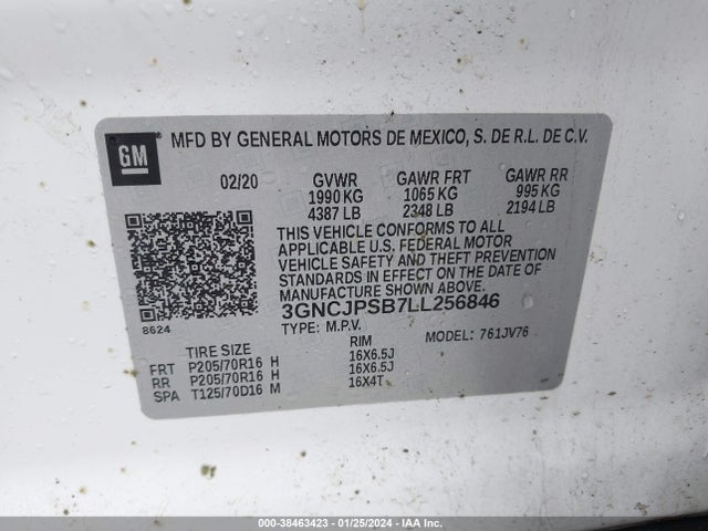Chevrolet Trax Awd Lt 2020 3GNCJPSB7LL256846 Image 9