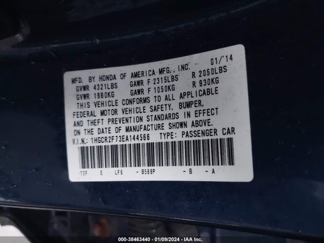 Honda ACCORD EX 2014 1HGCR2F73EA144566 Image 9