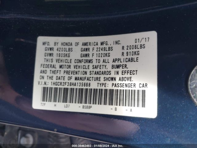 1HGCR2F38HA135668 Honda ACCORD LX
