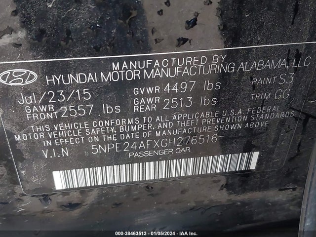 Hyundai SONATA SE 2016 5NPE24AFXGH276516 Image 9