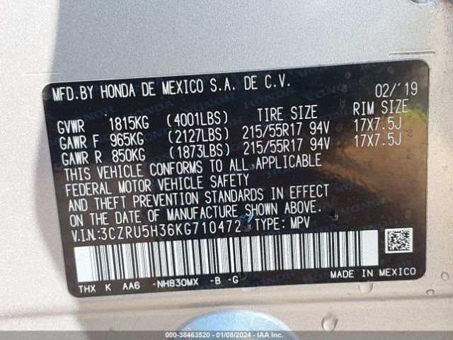 3CZRU5H36KG710472 Honda HR-V LX
