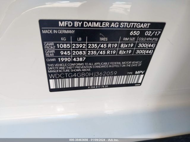 WDCTG4GB0HJ362059 Mercedes-Benz Gla 250 4matic