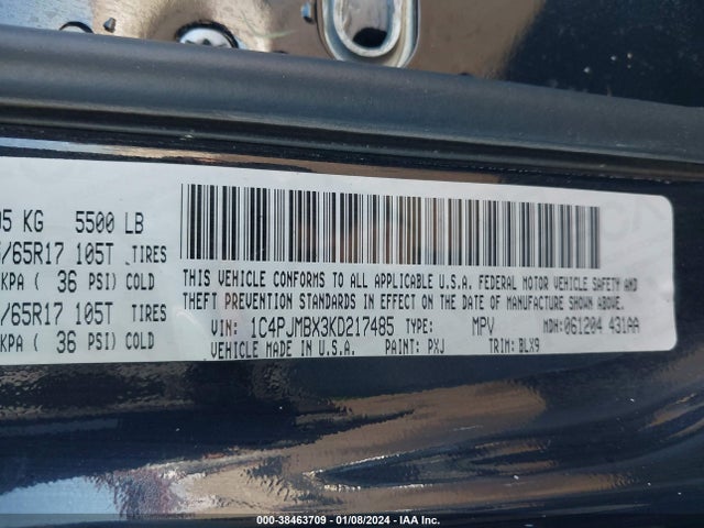 1C4PJMBX3KD217485 Jeep Cherokee Trailhawk Elite 4x4