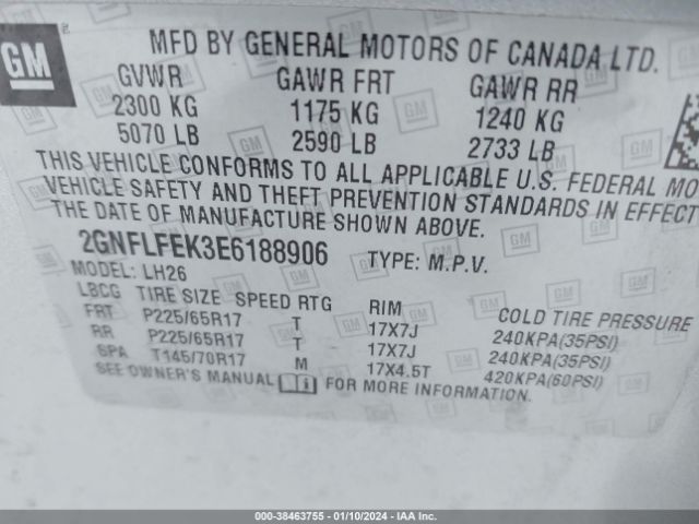 2GNFLFEK3E6188906 Chevrolet EQUINOX 1LT