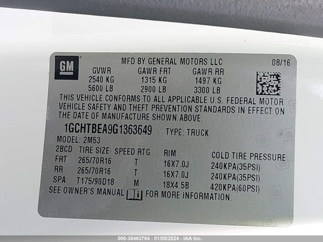 Chevrolet Colorado Wt 2016 1GCHTBEA9G1363649 Image 9