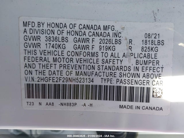 Honda Civic Lx 2022 2HGFE2F29NH523134 Image 9