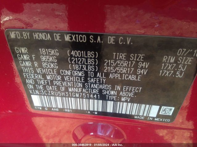 3CZRU5H31GM751441 Honda HR-V LX