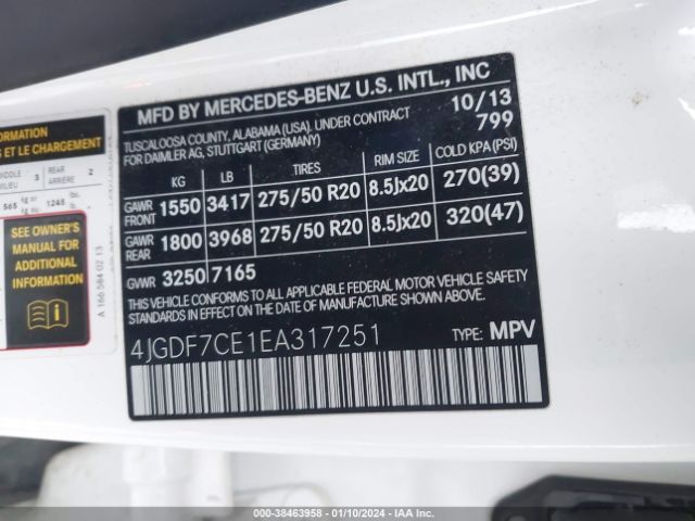 Auction sale of the 2014 Mercedes-benz Gl 450 4matic , vin: 4JGDF7CE1EA317251, lot number: 438463958