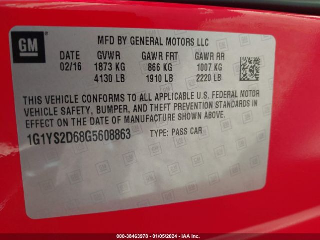 2016 CHEVROLET CORVETTE 1G1YS2D68G5608863 Photo 8