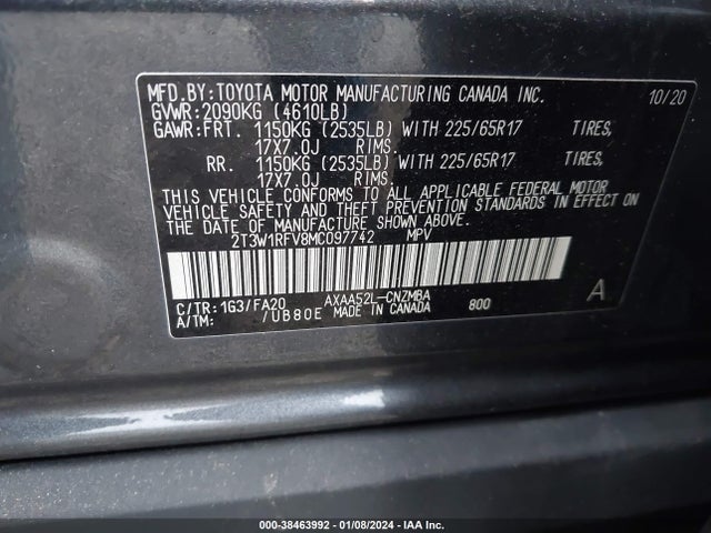2021 TOYOTA RAV4 XLE VIN: 2T3W1RFV8MC097742