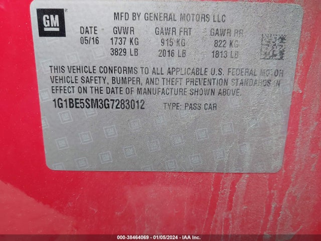 Chevrolet Cruze Lt Auto 2016 1G1BE5SM3G7283012 Image 9
